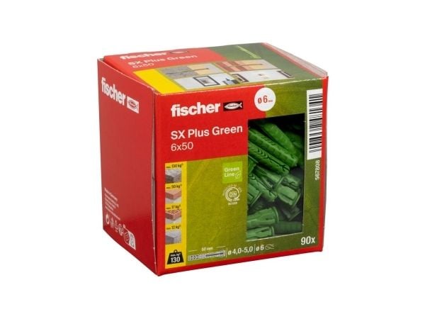 Fischer 567808, Ekspansjonsanker, Lettbetong, Murstein, Betong, Gipsfiberplate, Murverk, Grønn, Tyskland, 6 mm, 50 mm