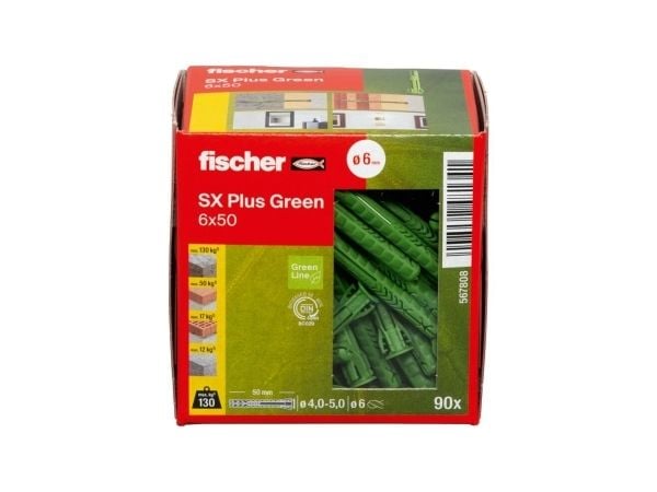 Fischer 567808, Ekspansjonsanker, Lettbetong, Murstein, Betong, Gipsfiberplate, Murverk, Grønn, Tyskland, 6 mm, 50 mm