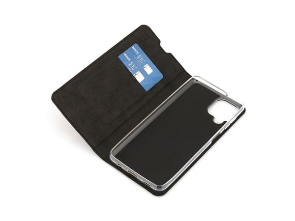 Wave BookCase -suojakotelo, Samsung Galaxy A12, musta