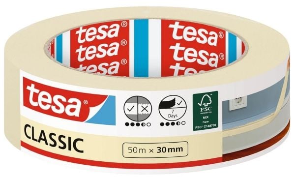 TESA CLASSIC, Beige, Skyddande, Reparation, 50 m, 30 mm, 0,14 mm, 1 styck
