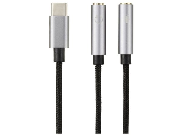 Renkforce RF-6627280, USB-C, Hankjønn, 2 x 3.5mm, Hunkjønn, 0,2 m, Sort, Grå
