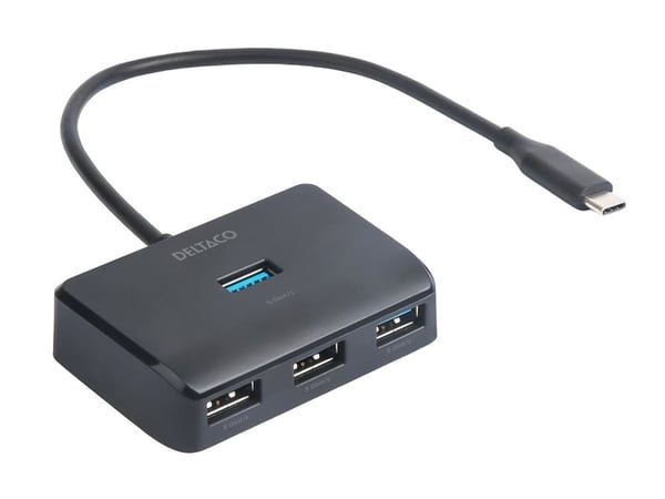 DELTACO - Hub - 5 Gbps, USB-C - 4 x USB - stasjonær