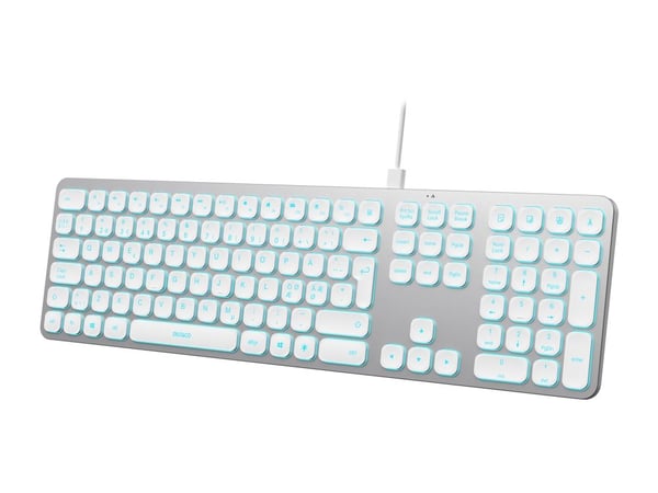DELTACO TB-904 - Tangentbord - låg profil, aluminium - full size - bakgrundsbelyst - USB, USB-C - QWERTY - Nordisk - silver, vit