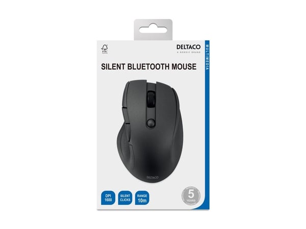 DELTACO MS-906 - Mus - stille - 6 knapper - trådløs - Bluetooth - svart - hengeboks