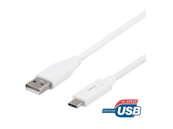 Deltaco USBC-1008M, 0,5 m, USB C, USB A, USB 2.0, Valkoinen