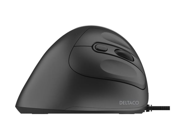DELTACO MS-814 - Vertikal mus - ergonomisk - stille, 1000 - 1600 dpi - 4 knapper - kablet - USB - svart - hengeboks