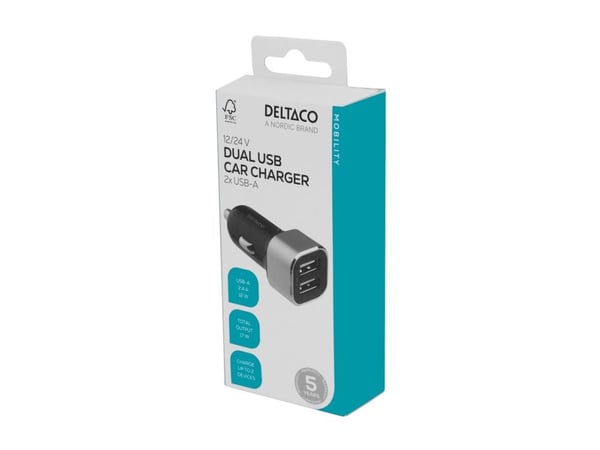 Deltaco USB-CAR126, Auto, Tupakansytytin, Musta, Hopea