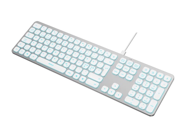 DELTACO TB-904 - Tastatur - lav profil, aluminium - full size - bakgrunnsbelyst - USB, USB-C - QWERTY - Nordisk - sølv, hvit