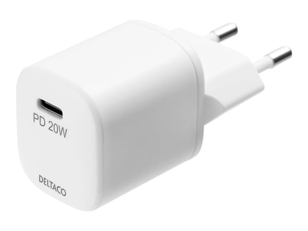 DELTACO USBC-AC141 - Strømadapter - 20 watt - 3 A - PD (USB-C) - hvit