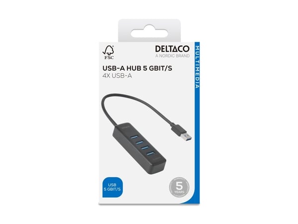 DELTACO - Hubb - 4 x USB - skrivbordsmodell