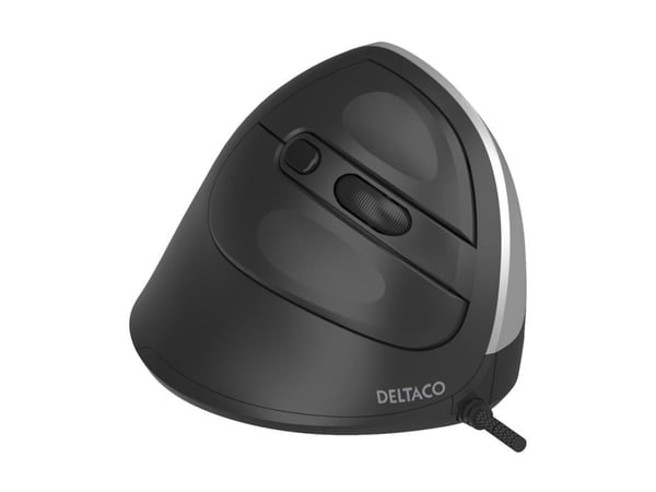 DELTACO MS-814 - Vertikal mus - ergonomisk - stille, 1000 - 1600 dpi - 4 knapper - kablet - USB - svart - hengeboks