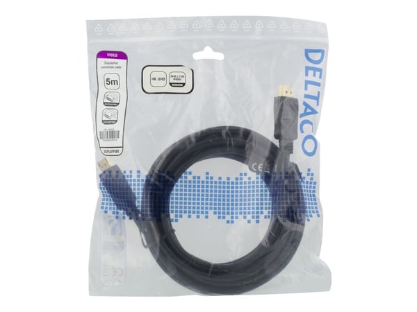 DELTACO “DisplayPort”-kabel, 5 m, 4K UHD, DP 1.2, juodas DP-1050D