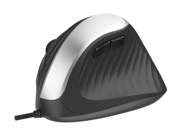 DELTACO MS-814 - Vertikal mus - ergonomisk - stille, 1000 - 1600 dpi - 4 knapper - kablet - USB - svart - hengeboks