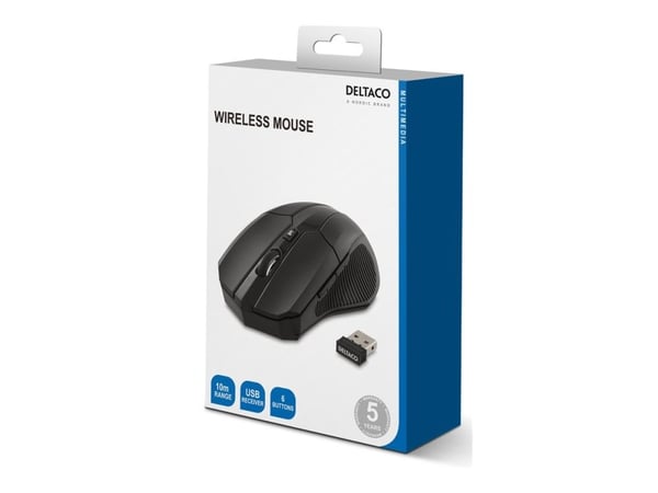 DELTACO MS-776 - Mus - optisk - 5 knapper - trådløs - USB trådløs mottaker - svart