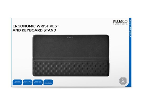 DELTACO - Wrist pad with integrated keyboard stand - ergonomic - svart