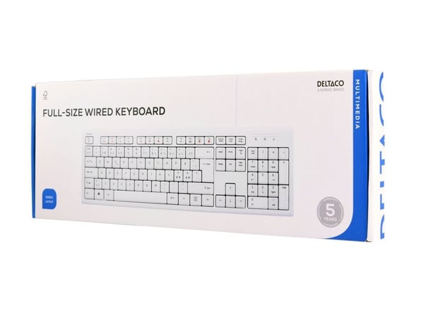 DELTACO TB-628 - Tastatur - USB - Nordisk - hvit