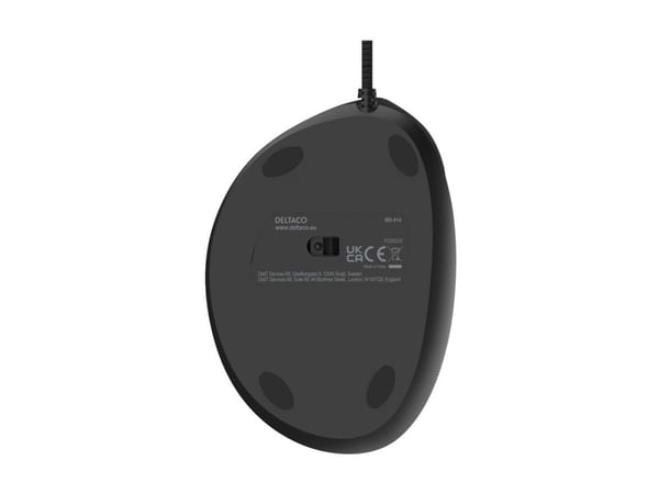 DELTACO MS-814 - Vertikal mus - ergonomisk - stille, 1000 - 1600 dpi - 4 knapper - kablet - USB - svart - hengeboks