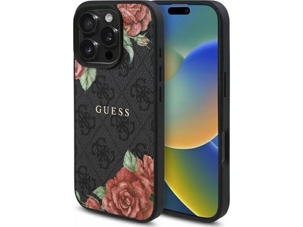 Guess GUHMP16LP4ROPEMCK deksel til iPhone 16 Pro 6.3" - svart/svart harddeksel 4G Flowers MagSafe