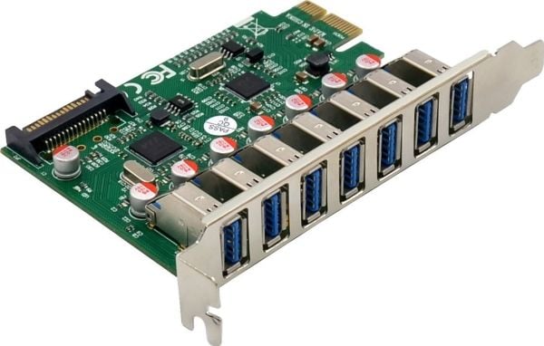 InLine PCIe-gränssnittskort 7x USB-A 3.2 Gen.1 med SATA-strömanslutning