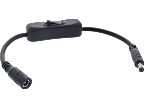 InLine® DC-kaapeli kytkimellä, DC ST/BU 5.5x2.1mm, AWG 18, musta, 0.20m
