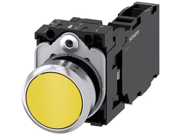 Painike 22mm pyöreä korkealla keltaisella painikkeella 1NO