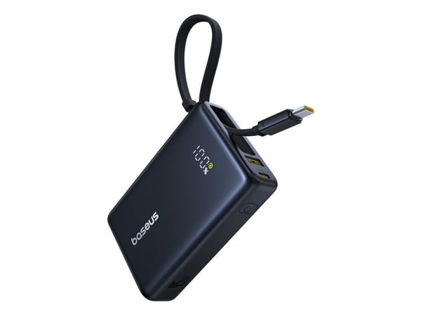 Baseus PicoGo - Strømbank - with built-in USB-C cable - 10000 mAh - 45 watt - Fast Charge - 3 utgangskontakter (2 x USB-C, USB) - kosmisk svart