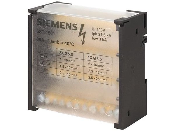 Siemens kopplings-/fördelningsblock 80A 4P 500V 1x6-16mm2 + 8x4-10mm2 DIN 5ST2501