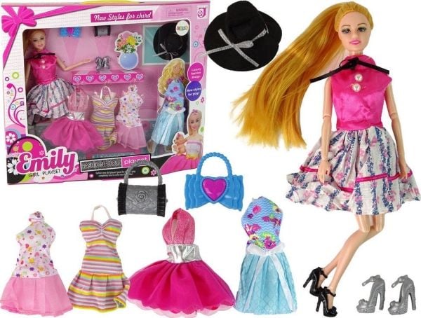 LeanToys dukke for barn Emily tilbehør utskiftbare kjoler