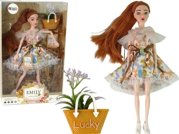 LeanToys dukke for barn Emily, høsthår, blomster