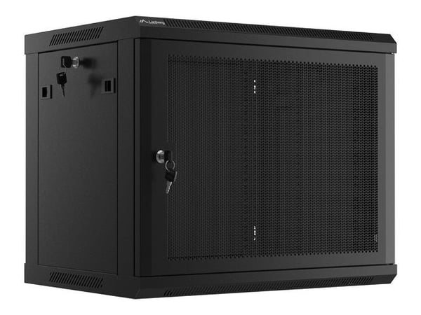 19" 9U 600X450 VÄGGMONTERAT INSTALLATIONSSKÅP SVART PERFORERAD DÖRR LANBERG (FLAT PACK)