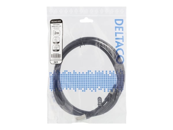 DELTACO - Koblingskabel - RJ-45 (hann) til RJ-45 (hann) - 2 m - SFTP - CAT 6 - formstøpt, innendørs/utendørs - svart