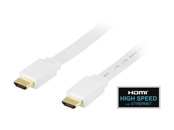 DELTACO - HDMI-kabel med Ethernet - HDMI hann til HDMI hann - 1 m - hvit - flat