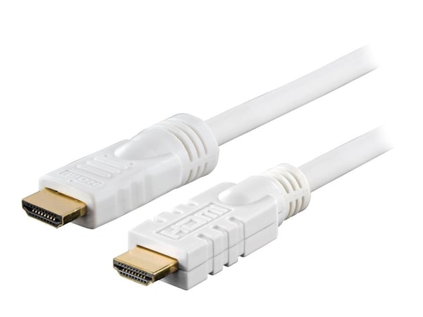 DELTACO HDMI-1151 - HDMI-kabel med Ethernet - HDMI hann til HDMI hann - 15 m - hvit - 4K-støtte