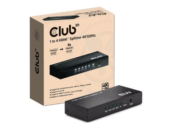 CLUB3D Umschalter, HDMI, 4x HDMI, 3840 x 2160 piksler, Sort, 4K Ultra HD, 1.4/2.2
