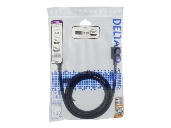 DELTACO HDMI-1015D - HDMI-kabel med Ethernet - HDMI hann til HDMI hann - 1.5 m - svart - 4K-støtte