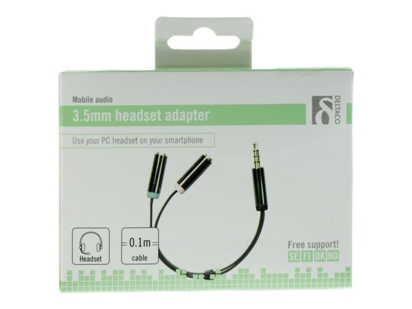 DELTACO AUD-201 - Hodesettadapter - 4-polsminijakk hann til mini-phone stereo 3.5 mm, minijakk hunn - 10 cm - svart