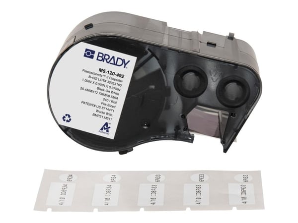 Brady FreezerBondz II - Polyester - matt - permanent akryl-adhesiv - svart på hvitt - 25.4 x 12.7 mm 240 etikett(er) (1 rull(er) x 240 flerbruks me...