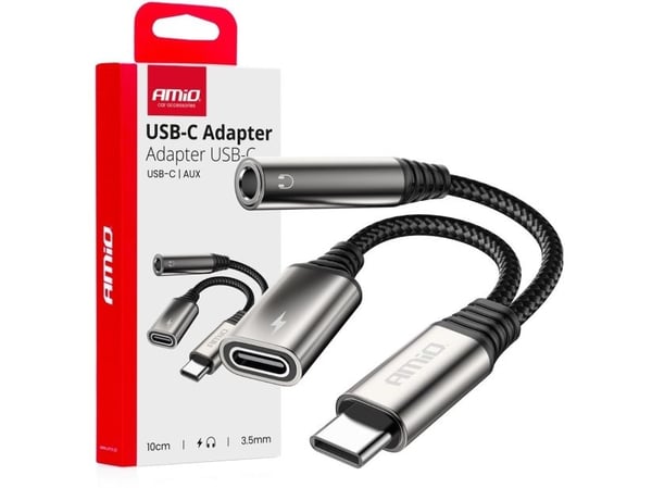 Adapter USB AMiO USB-C til Jack 3,5 mm + USB-C sølv