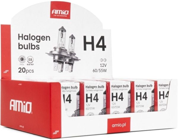 Halogeenilamppusarja h4 12v 60/55w uv-suodatin (e8) 20kpl amio-04401