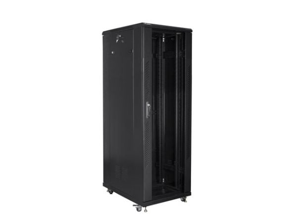 Lanberg FF01 series - Rack skåp - 800 x 800, flat pack - med 4 kylfläktar - fristående, golvstående - svart, RAL 9004 - 47U - 19"