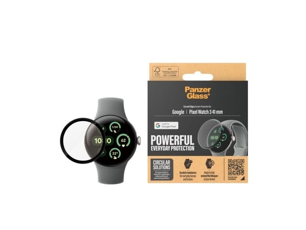 PanzerGlass - Skjermbeskyttelse for smart armbåndsur - ultrabred passform - glass - rammefarge svart - for Google Pixel Watch 3 (41 mm)