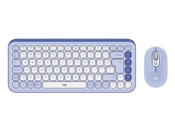 Logitech POP Icon Combo - Tastatur- og mussett - trådløs - Bluetooth LE - QWERTY - US International - lilla, elfenbenshvit