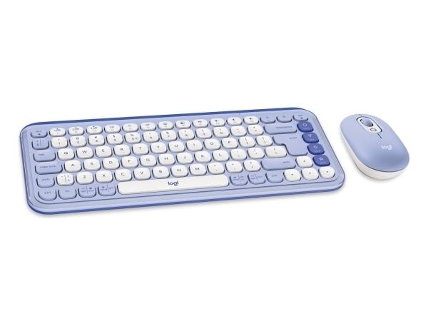 Logitech POP Icon Combo - Tastatur- og mussett - trådløs - Bluetooth LE - QWERTY - US International - lilla, elfenbenshvit