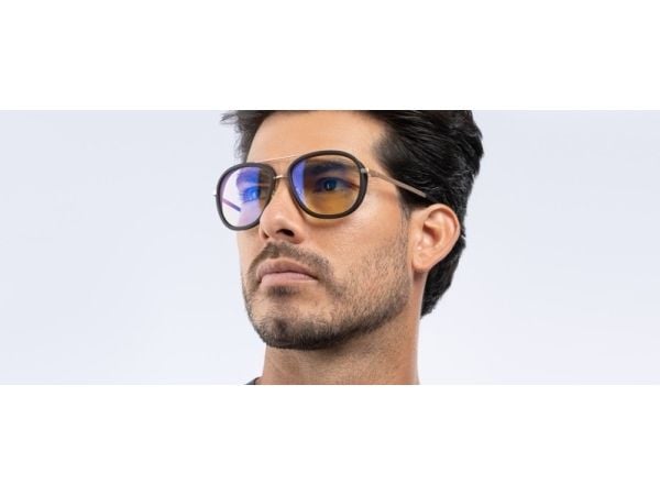 Gunnar Optiks DME-02701, Unisex, Rund, Klassisk, Sort, Gull, Rustfritt stål, Rav