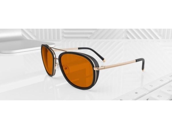 Gunnar Optiks DME-02701, Unisex, Rund, Klassisk, Sort, Gull, Rustfritt stål, Rav