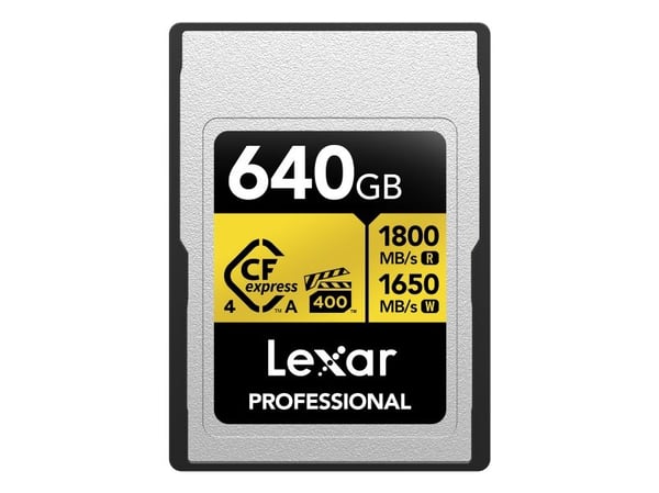 Lexar LCAGOLD640G-RNENG, 640 GB, CFexpress Type A, 1800 MB/s, 1650 MB/s, Fallsikker, Støvtett, Sjokkresistent, Temperatursikker, Vibrasjon sikker, ...