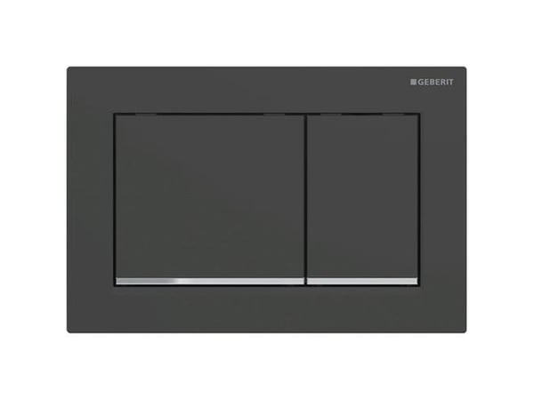 Geberit Omega30 betjeningsplate, kantet, dobbel spyling, Knapp: Matt svart, Designstriper: Blank krom