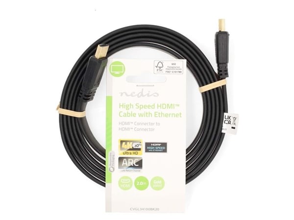 Nedis CVGL34100BK20, 2 m, HDMI-tyyppi A (vakio), HDMI-tyyppi A (vakio), 3D, 10,2 Gbit/s, musta