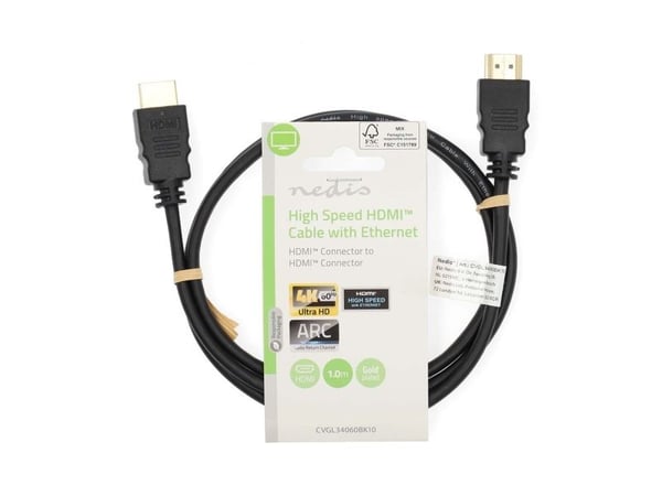 Nedis CVGL34060BK10, 1 m, HDMI-tyyppi A (vakio), HDMI-tyyppi A (vakio), 3D, 18 Gbit/s, musta
