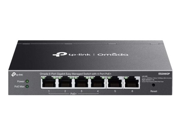 TP-Link Omada ES206GP, Håndtert, Gigabit Ethernet (10/100/1000), Strøm over Ethernet (PoE), Kan monteres på vegg